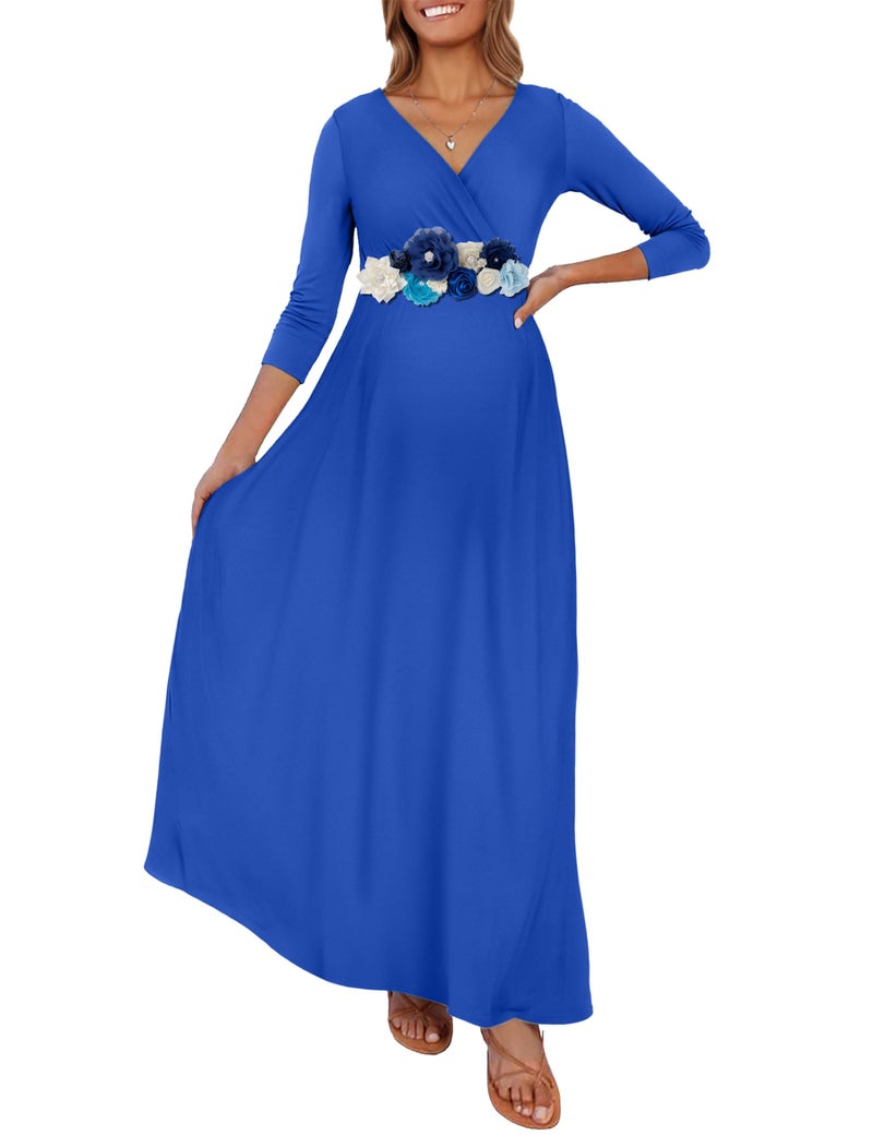 KIM S Maternity Dress Winter Photoshoot Maternity Photoshoot Christmas Baby Shower Wrap Nursing Long Wedding Guest 2025 (Royal Blue L) - Image 1